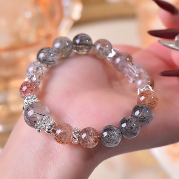 Natural Black Crystal Super Black Hair Crystal Square Sugar White Crystal Bracelet 10mm - 图片 4