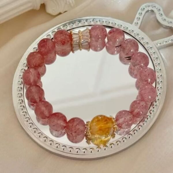 Natural Strawberry Crystal with Yellow Pagoda Crystal Bracelet 10mm - 图片 2