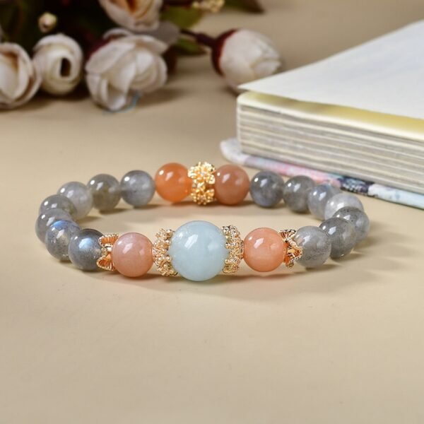 Natural Grey Moonlight Sun Stone Sea Blue Treasure Bracelet 8mm - 图片 4