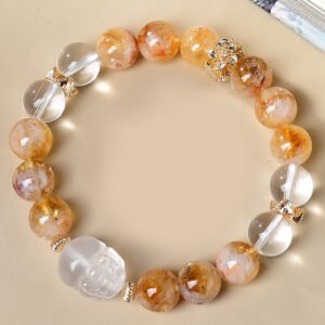 Natural yellow tower crystal white crystal Pixiu bracelet 10mm