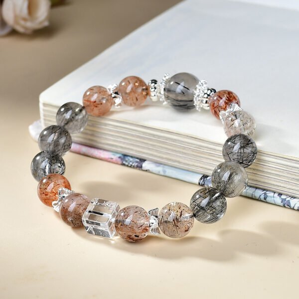 Natural Black Crystal Super Black Hair Crystal Square Sugar White Crystal Bracelet 10mm - 图片 3