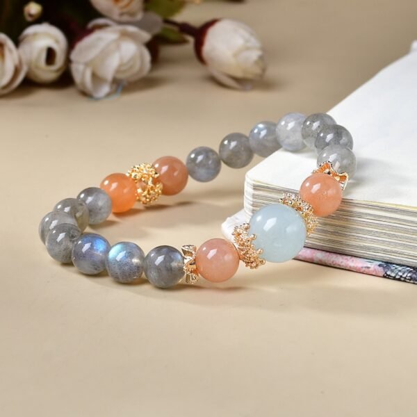 Natural Grey Moonlight Sun Stone Sea Blue Treasure Bracelet 8mm - 图片 3