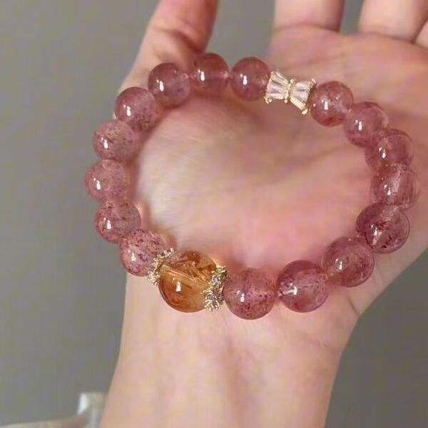 Natural Strawberry Crystal with Yellow Pagoda Crystal Bracelet 10mm