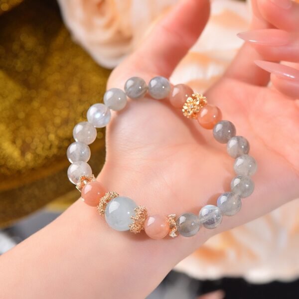 Natural Grey Moonlight Sun Stone Sea Blue Treasure Bracelet 8mm - 图片 2