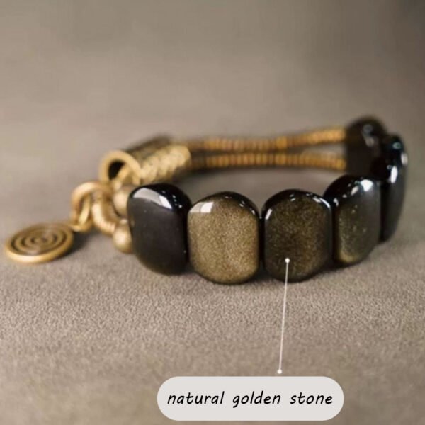 Brass, natural golden stone, ebony wood, dark, charming bracelet - 图片 3