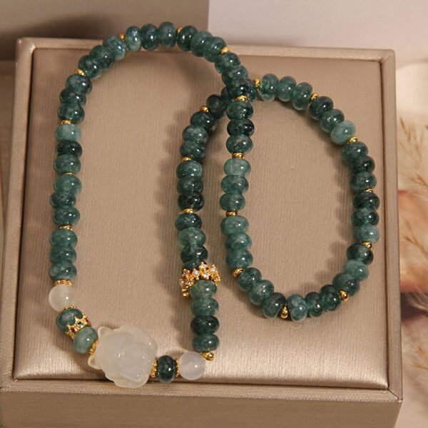 Natural Blue Water Jadeite Abacus Bead Double Loop Crystal Bracelet - 图片 3