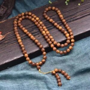 Amber Single Round Bead Buddha Bead Bracelet Necklace Long Chain 108 beads