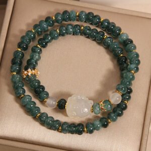 Natural Blue Water Jadeite Abacus Bead Double Loop Crystal Bracelet
