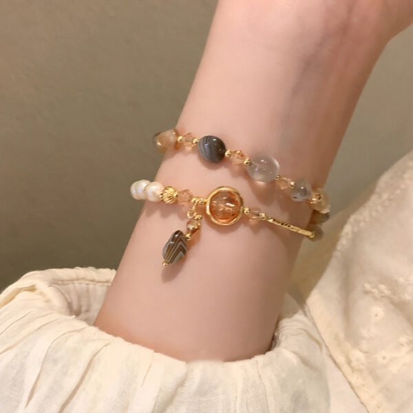 emperament Pearl Crystal Jade Double Circle Bracelet - 图片 2