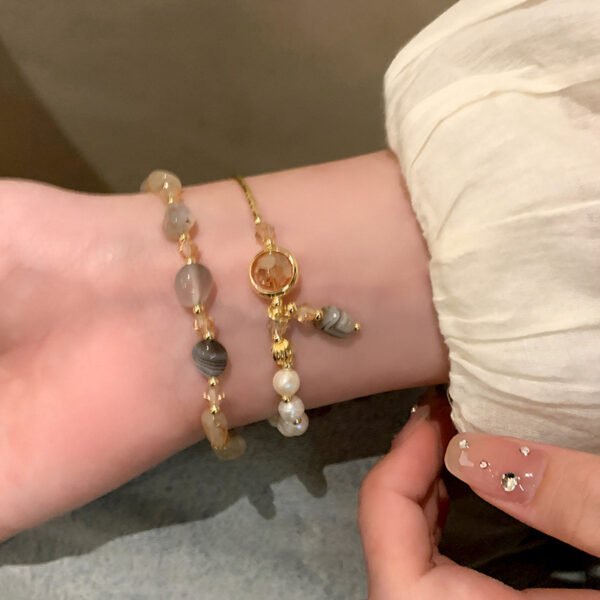 emperament Pearl Crystal Jade Double Circle Bracelet - 图片 3