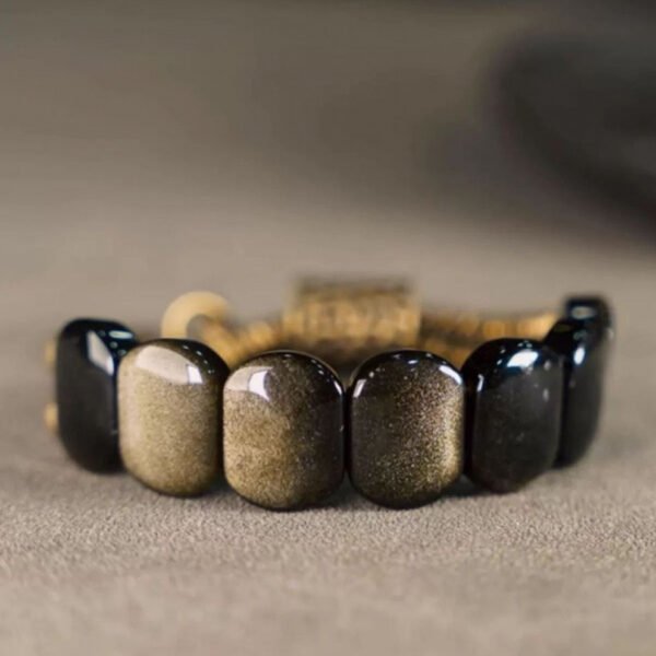 Brass, natural golden stone, ebony wood, dark, charming bracelet - 图片 4