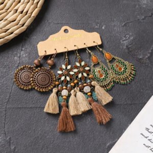 Bohemian Ethnic Style Elegant Earrings Long Retro Vacation Beach Simple Stud Earrings Versatile Earring Set-2