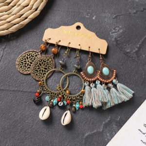 Bohemian Ethnic Style Elegant Earrings Long Retro Vacation Beach Simple Stud Earrings Versatile Earring Set-24