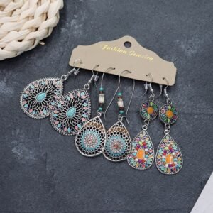Bohemian Ethnic Style Elegant Earrings Long Retro Vacation Beach Simple Stud Earrings Versatile Earring Set-29