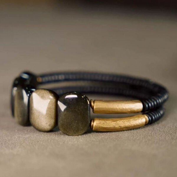 Brass, natural goldstone, ebony, dark, charming and simple bracelet