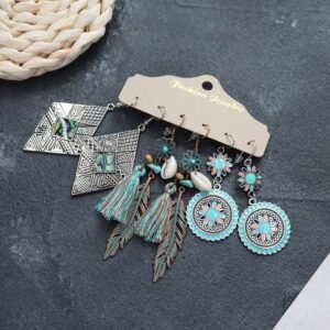 Bohemian Ethnic Style Elegant Earrings Long Retro Vacation Beach Simple Stud Earrings Versatile Earring Set-48