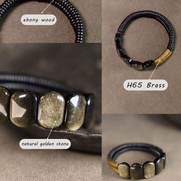Brass, natural goldstone, ebony, dark, charming and simple bracelet - 图片 3