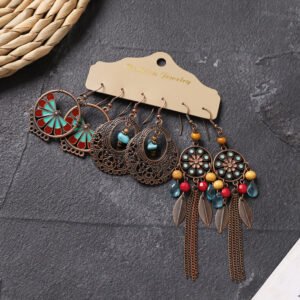 Bohemian Ethnic Style Elegant Earrings Long Retro Vacation Beach Simple Stud Earrings Versatile Earring Set-8