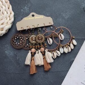 Bohemian Ethnic Style Elegant Earrings Long Retro Vacation Beach Simple Stud Earrings Versatile Earring Set -1