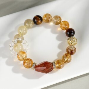 New Arrival Natural Yellow Tower Crystal Multi-Treasure Black Gold Super Seven-Sided Bead Bracelet for Women