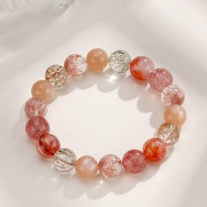 Crystal Fireworks Multi-Treasure Beaded Bracelet for Women Colorful Rutilated Quartz with Red Resin Flowers Beaded Bracelet
