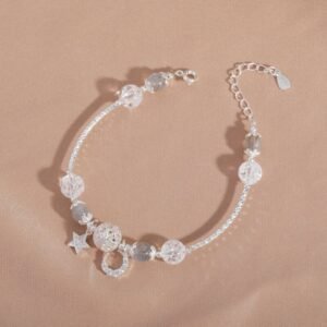 Minimalist Crystal Bracelet White Moonstone with Star and Moon Motifs Couple's Set