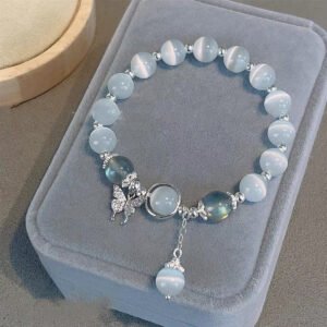 Cat's Eye Crystal Butterfly Bracelet for Women Grey Moonlight