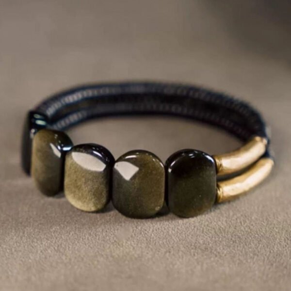 Brass, natural goldstone, ebony, dark, charming and simple bracelet - 图片 4