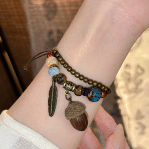Hand-woven ceramic plant acorn bracelets, natural fruit bracelets, retro, forest-style, literary, ethnic-style bracelets for women