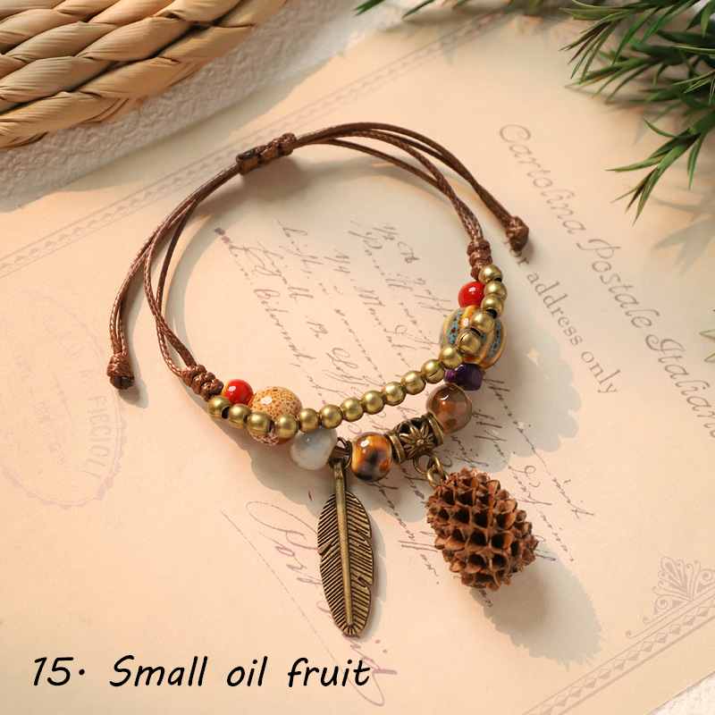 Hand-woven ceramic plant acorn bracelets, natural fruit bracelets, retro, forest-style, literary, ethnic-style bracelets for women - Image 17