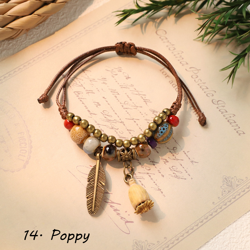 Hand-woven ceramic plant acorn bracelets, natural fruit bracelets, retro, forest-style, literary, ethnic-style bracelets for women - Image 16