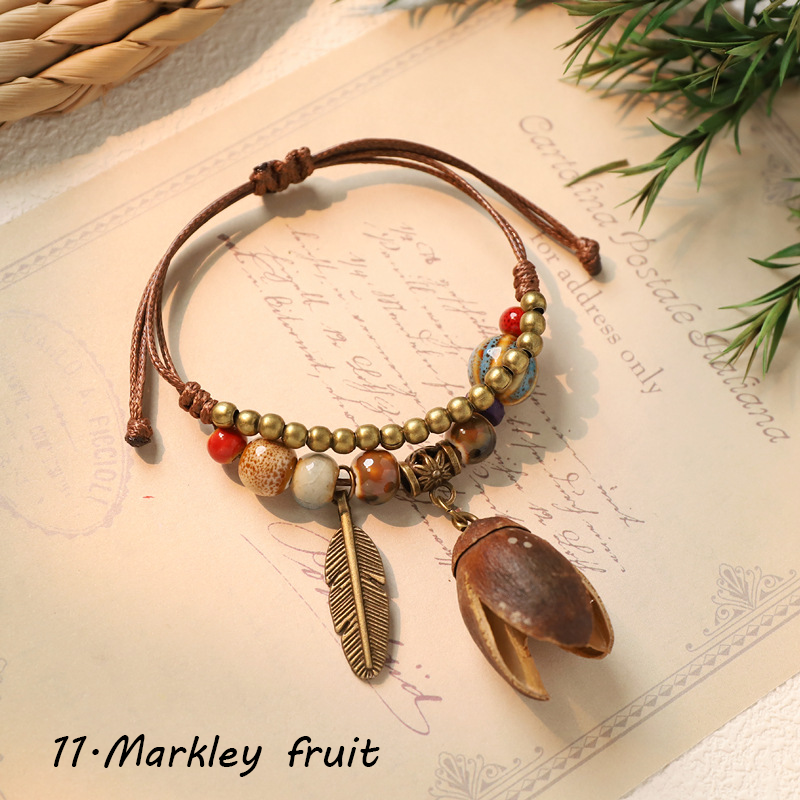 Hand-woven ceramic plant acorn bracelets, natural fruit bracelets, retro, forest-style, literary, ethnic-style bracelets for women - Image 13