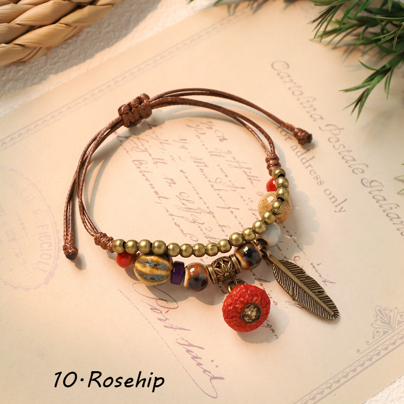 Hand-woven ceramic plant acorn bracelets, natural fruit bracelets, retro, forest-style, literary, ethnic-style bracelets for women - Image 12