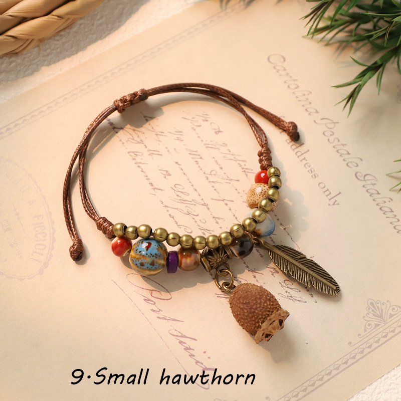 Hand-woven ceramic plant acorn bracelets, natural fruit bracelets, retro, forest-style, literary, ethnic-style bracelets for women - Image 11