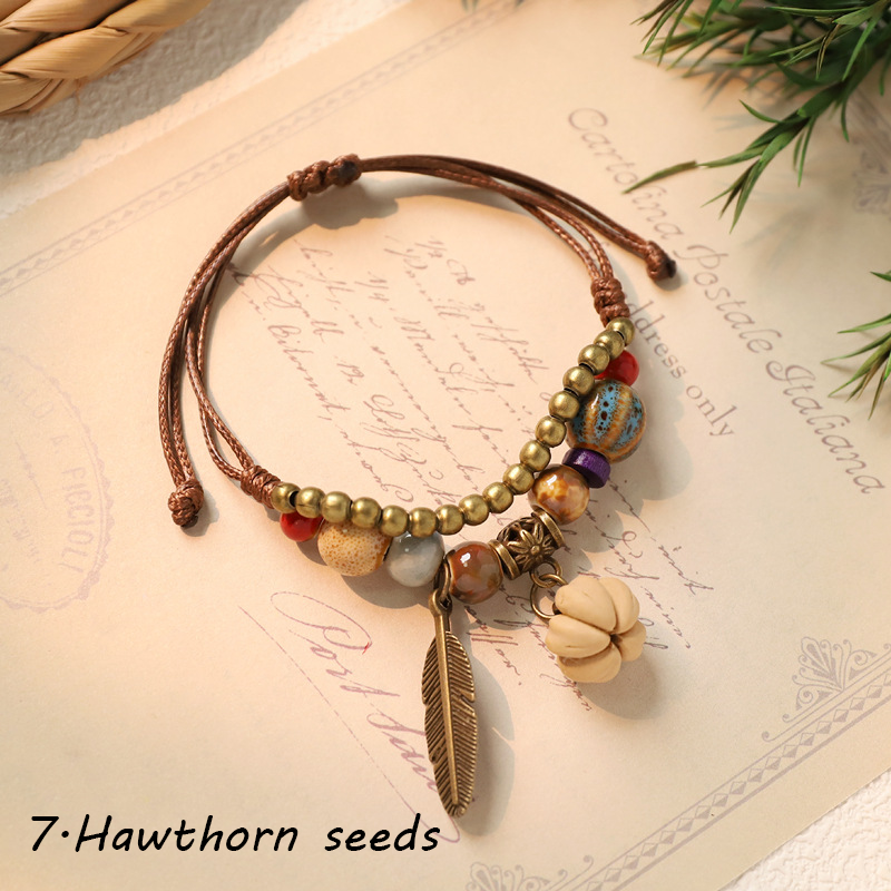 Hand-woven ceramic plant acorn bracelets, natural fruit bracelets, retro, forest-style, literary, ethnic-style bracelets for women - Image 9