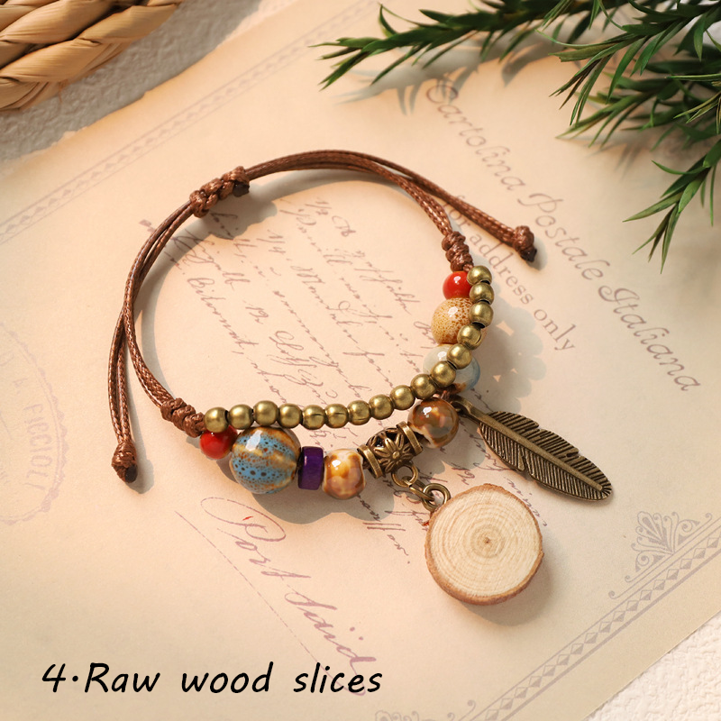 Hand-woven ceramic plant acorn bracelets, natural fruit bracelets, retro, forest-style, literary, ethnic-style bracelets for women - Image 6