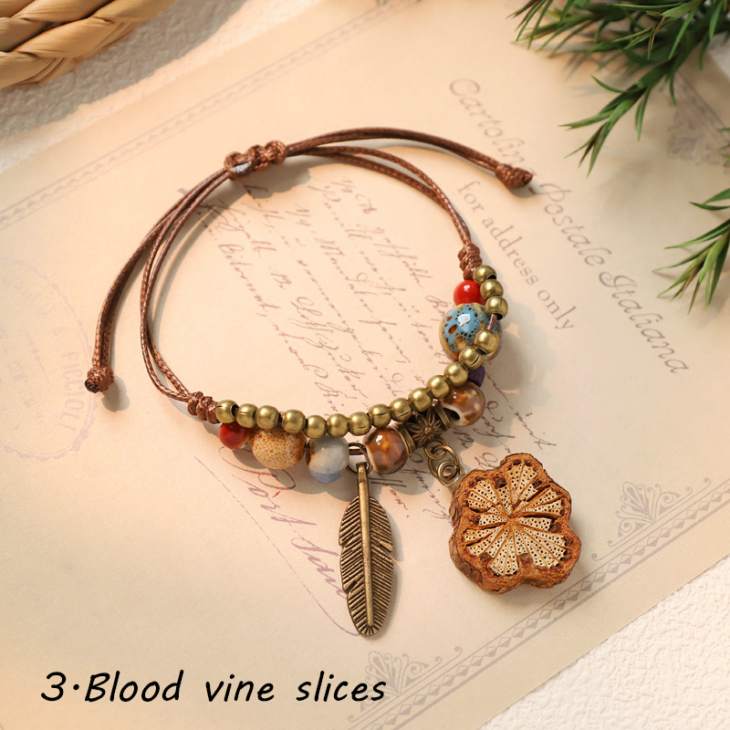 Hand-woven ceramic plant acorn bracelets, natural fruit bracelets, retro, forest-style, literary, ethnic-style bracelets for women - Image 5