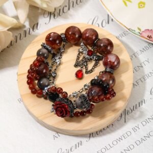 【Gothic Rose】Dark Gothic Style Natural Red Resin Flowers Crystal Bracelet Cinnabar Rose Enchanted Box