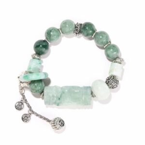 Natural Jadeite Carved Cylinder Beads Crystal Bracelet